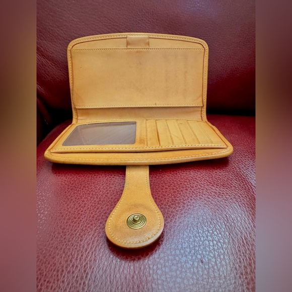 Dooney & Bourke Cabriolet canvas and leather checkbook wallet in dark brown tan - Picture 8 of 9